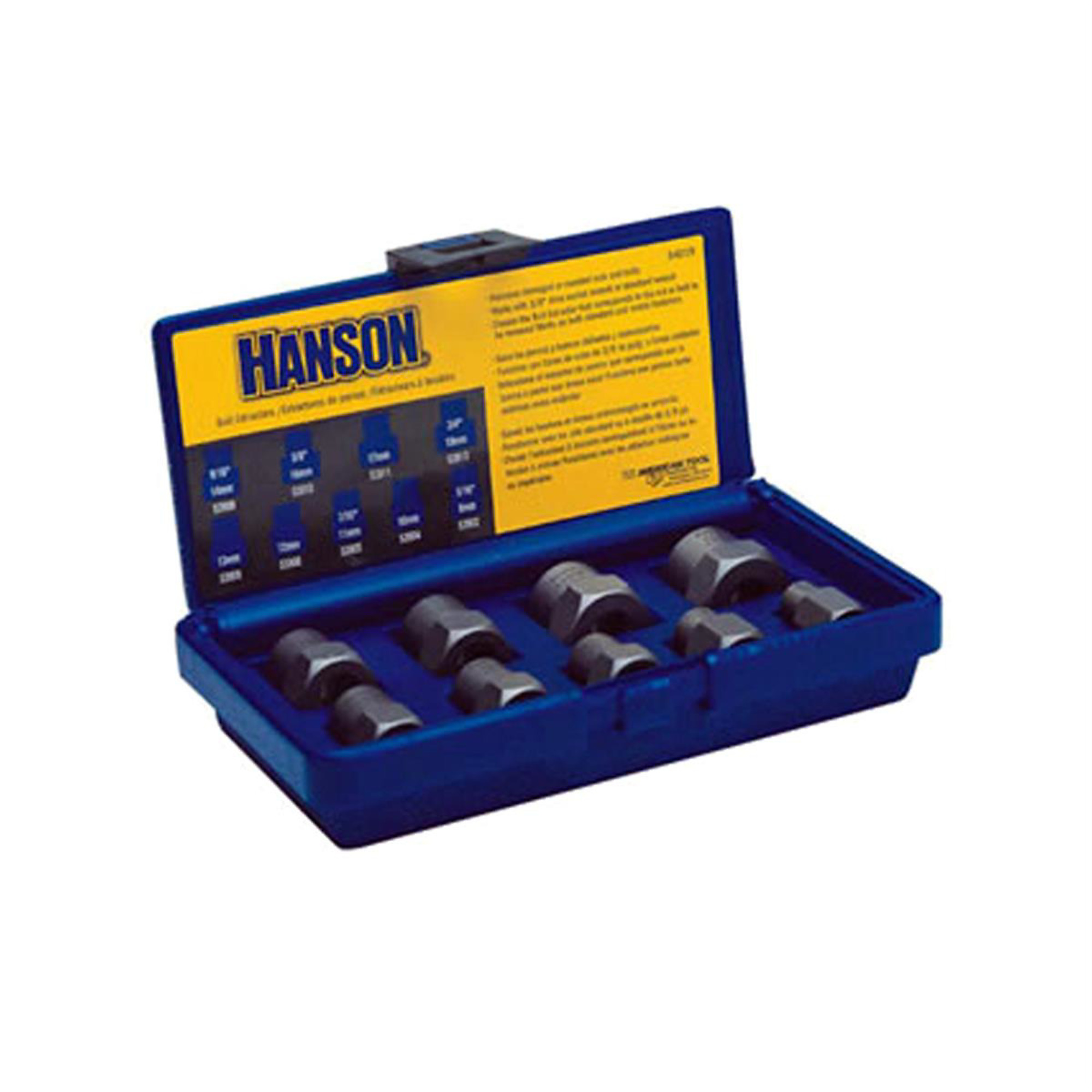 Hanson Bolt Extractor Set — 9-Pc., 8mm-19mm, 3/8in. Drive, High Carbon Steel, Model# HAN54019